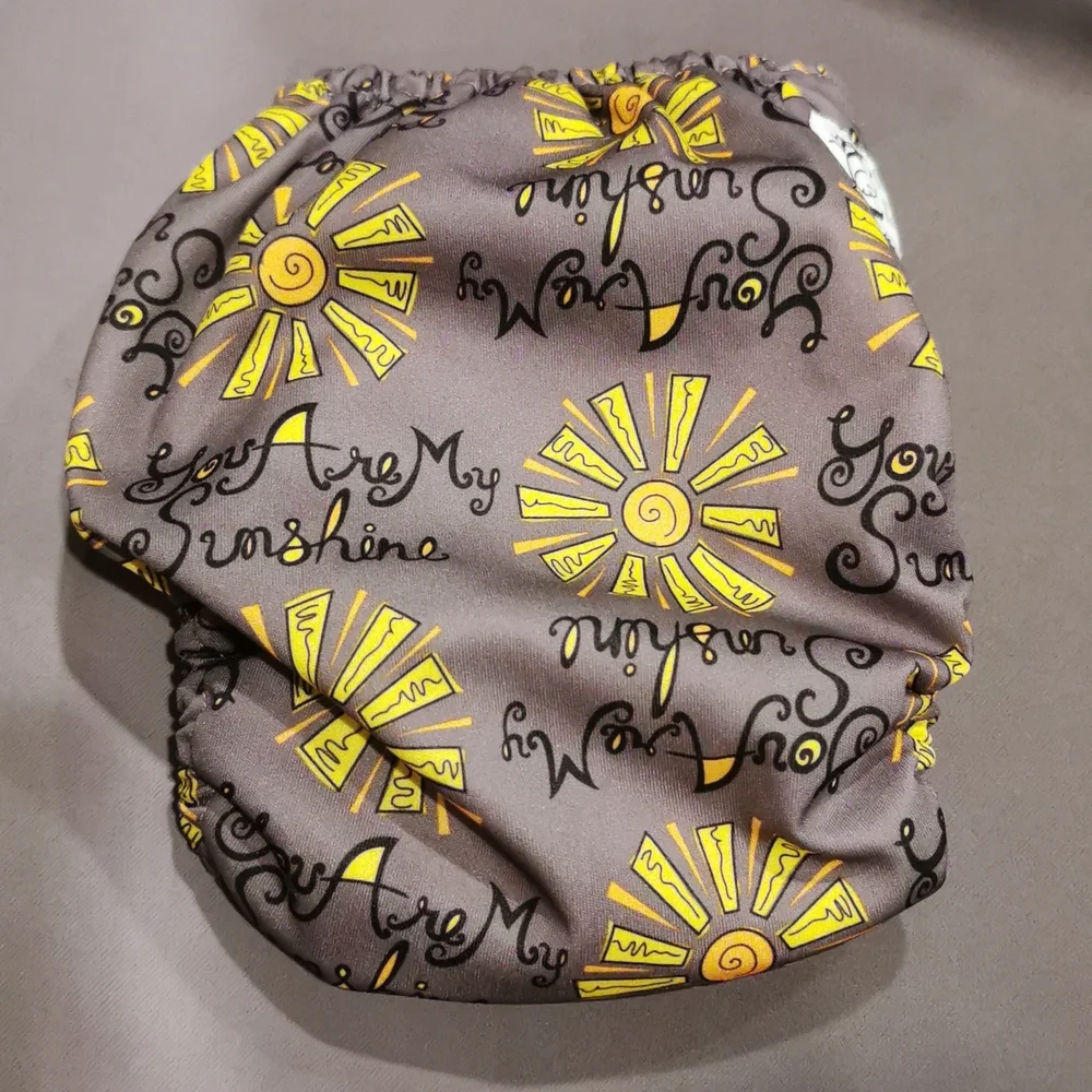 2 Reusable pocket cloth diapers, You are my Sunshine, bee hive, yellow